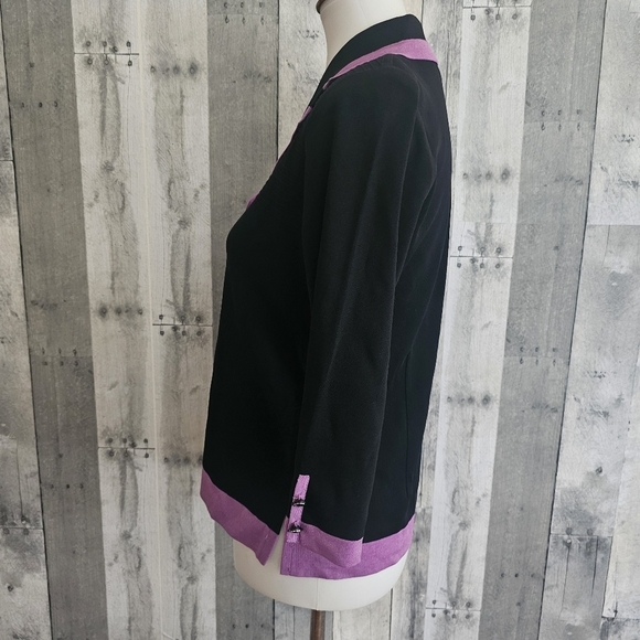 Misook Black Small Petite Acrylic Button Front Cardigan - Picture 2 of 5